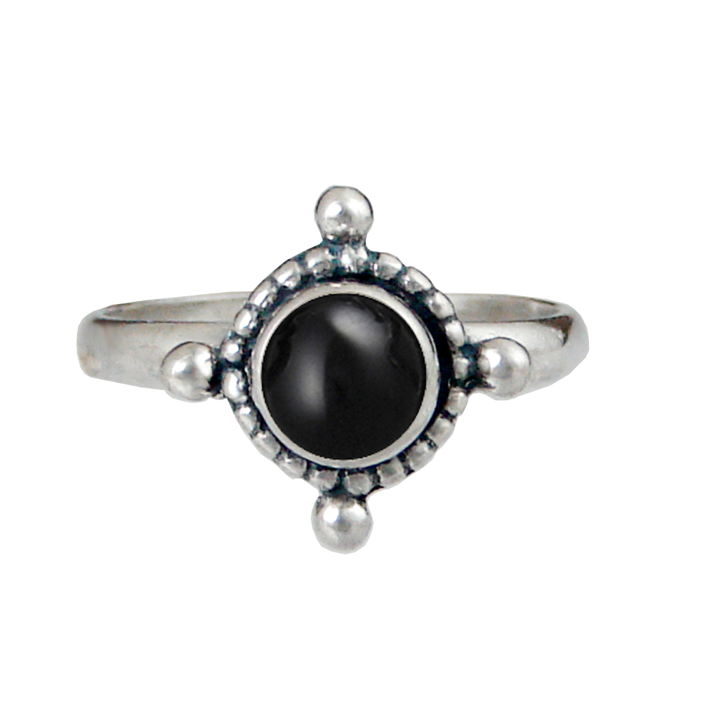 Sterling Silver Dainty Gemstone Ring With Black Onyx Size 8